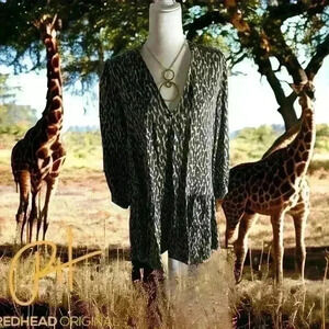 ZARA Woman Cheetah Animal Print Tiered 3/4 Sleeve Mini Dress size M